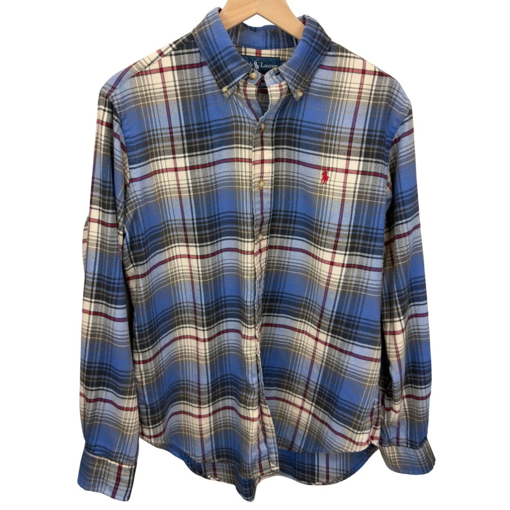 Ralph Lauren Mens Size M Classic Fit Flannel Shirt Blue Plaid Preppy Heritage